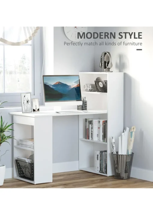 HOMCOM White Writing Table Workstation 6 Shelves (120cm x 55cm x 120cm)