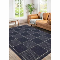 Homemaker Navy Check Gel Flatweave Rug
