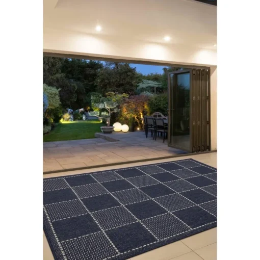 Homemaker Navy Check Gel Flatweave Rug