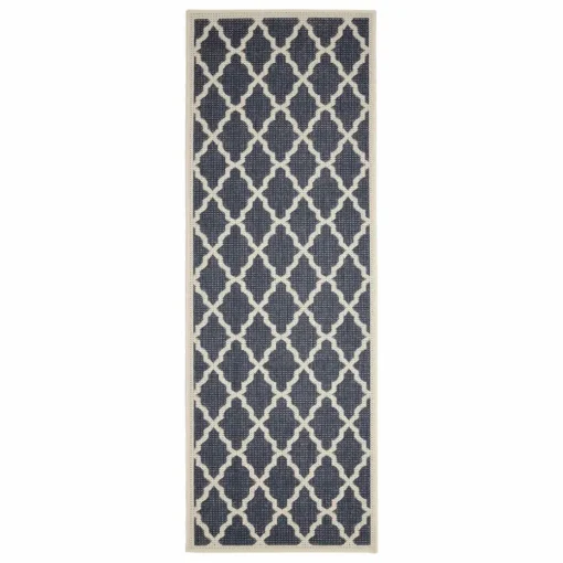 Homemaker Navy Trellis Gel Flatweave Runner Rug