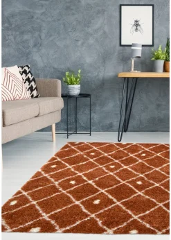 Homemaker Terracotta Snug Shaggy Diamond Rug