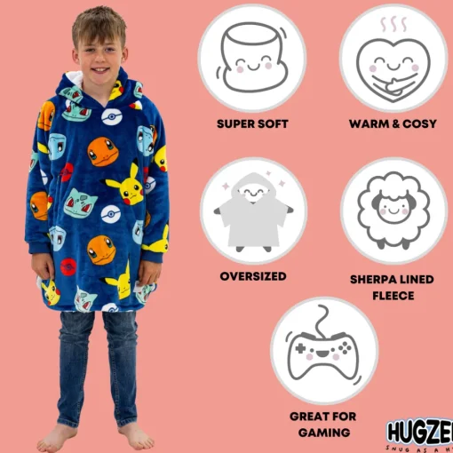 HUGZEE Pokemon Badges Wearable Hooded Fleece