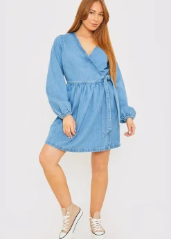 In The Style Blue Denim Wrap Dress