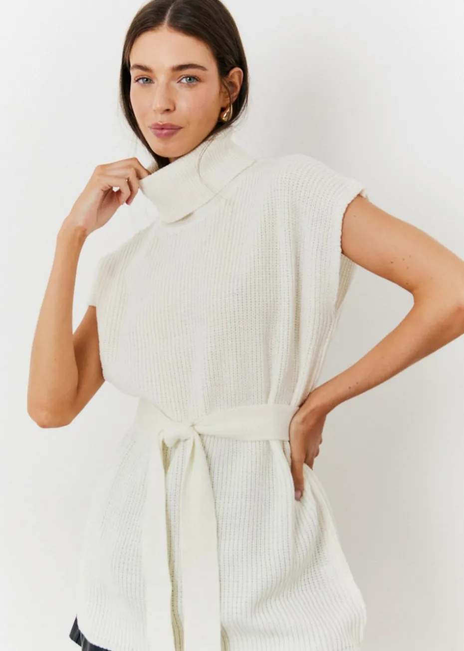 In The Style Cream Belted Knit Jumper