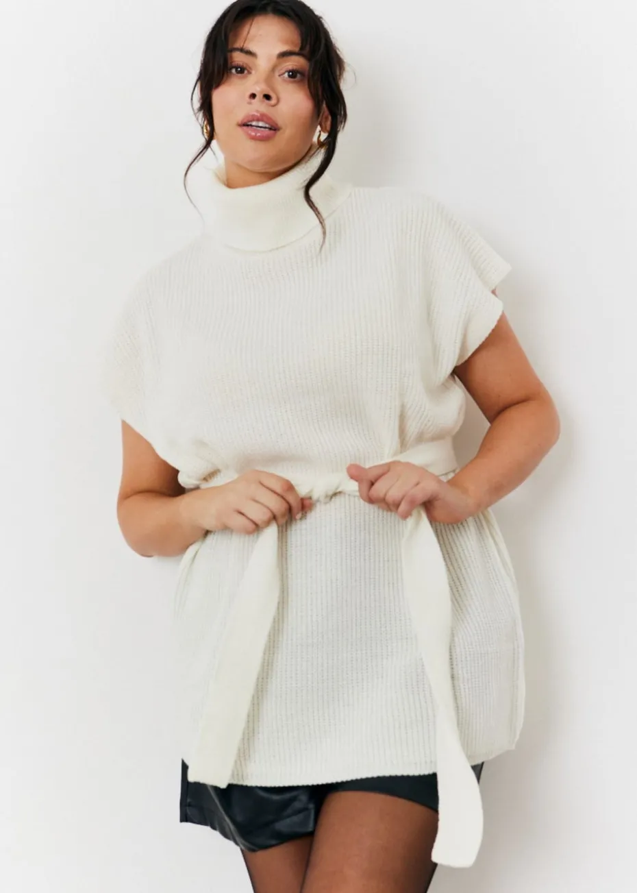 In The Style Cream Belted Knit Jumper