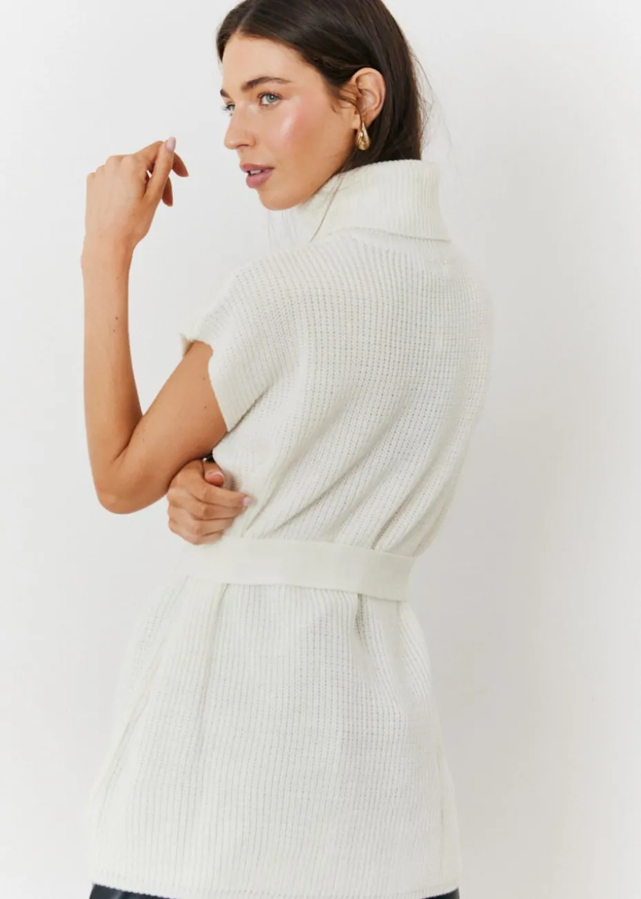 In The Style Cream Belted Knit Jumper