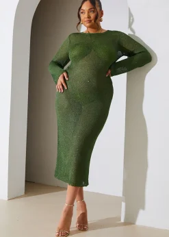 In The Style Green Sequin Knitted Maxi Dress