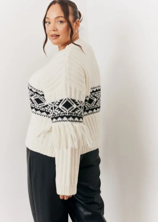In The Style Perri Sian Cream Aztec Fringe Jumper