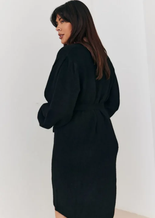 In The Style Stacey Solomon Black Pearl Button Detail Knit Belted Mini Dress