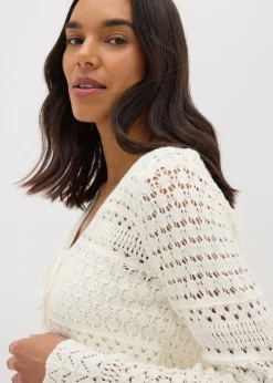 Ivory Pointelle Tie Front Cardigan