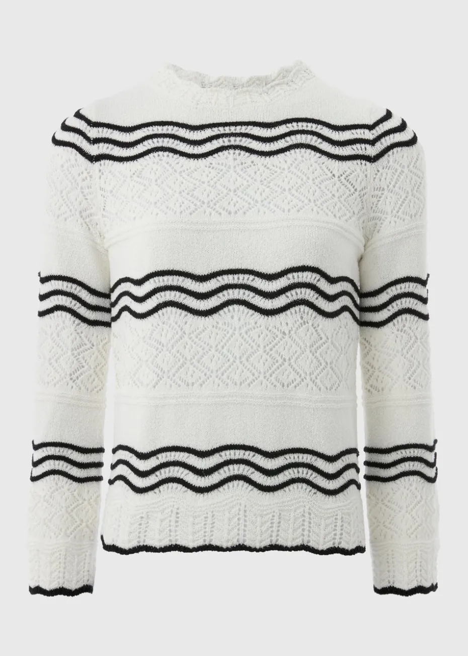 Ivory Stripe Pointelle Stitch Jumper