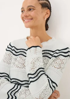 Ivory Stripe Pointelle Stitch Jumper