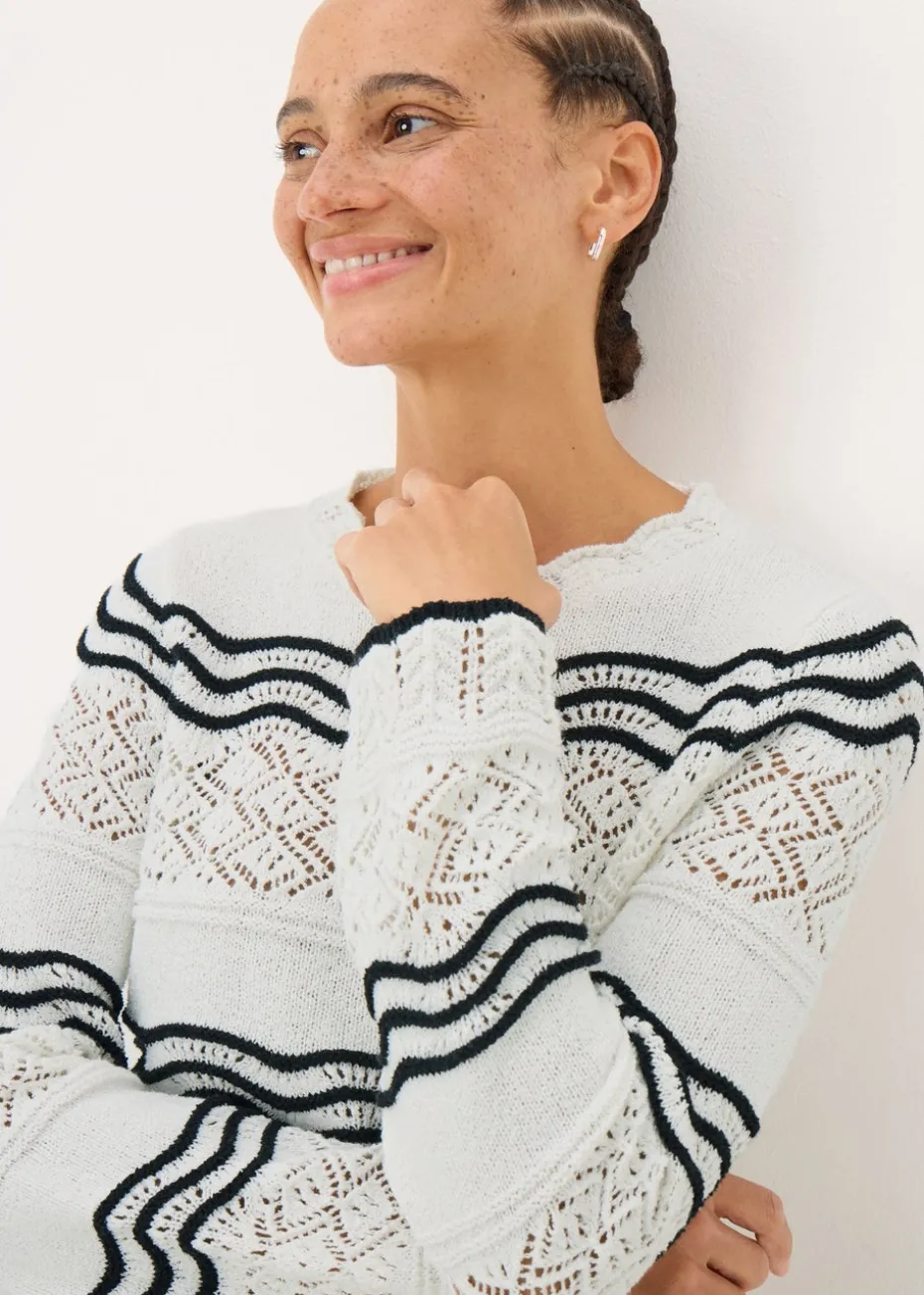 Ivory Stripe Pointelle Stitch Jumper