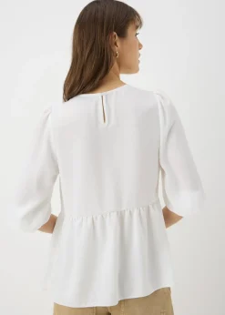 Ivory Tie Neck Peplum Blouse