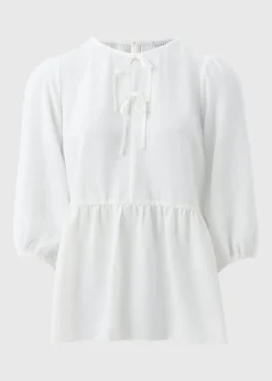 Ivory Tie Neck Peplum Blouse