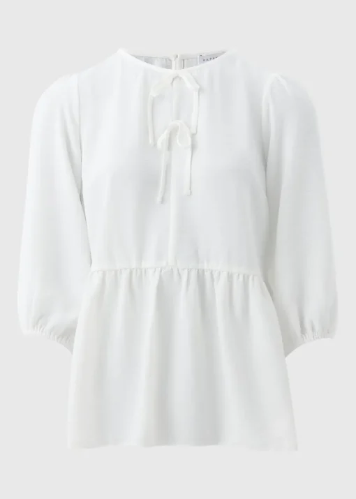 Ivory Tie Neck Peplum Blouse