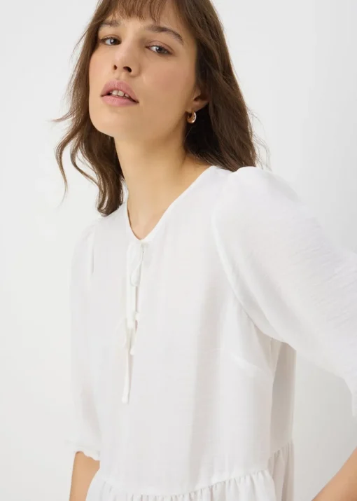 Ivory Tie Neck Peplum Blouse