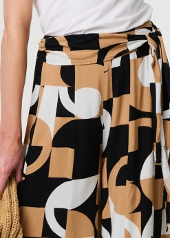 Izabel London Beige Abstract High Waist Wide Leg Trousers