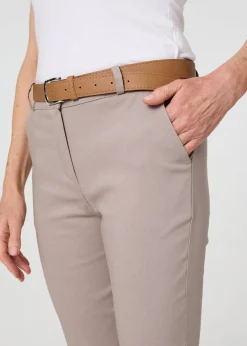 Izabel London Beige Belt Detail Slim Fit Cropped Trousers