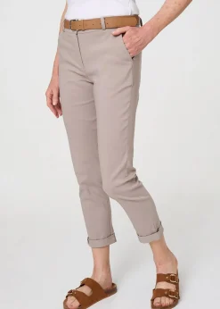 Izabel London Beige Belt Detail Slim Fit Cropped Trousers