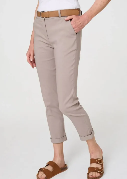 Izabel London Beige Belt Detail Slim Fit Cropped Trousers