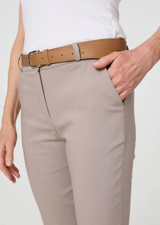 Izabel London Beige Belt Detail Slim Fit Cropped Trousers