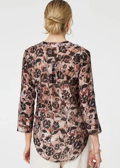 Izabel London Beige Floral Curve Hem Blouse