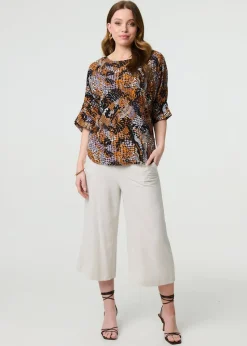 Izabel London Black Animal Print 3/4 Sleeve Relaxed Top