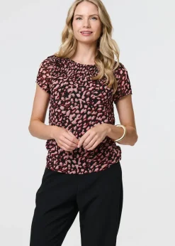 Izabel London Black Animal Print Sparkle Trim Cap Sleeve Top