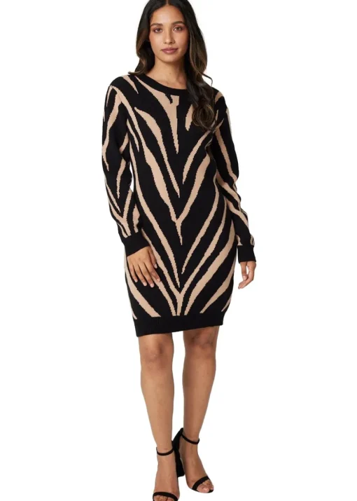 Izabel London Black Animal Print Short Knit Dress