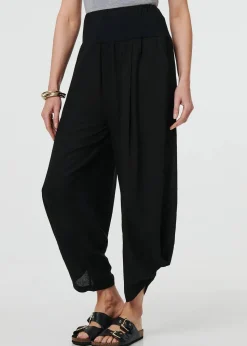 Izabel London Black High Waist Relaxed Ruched Leg Trousers