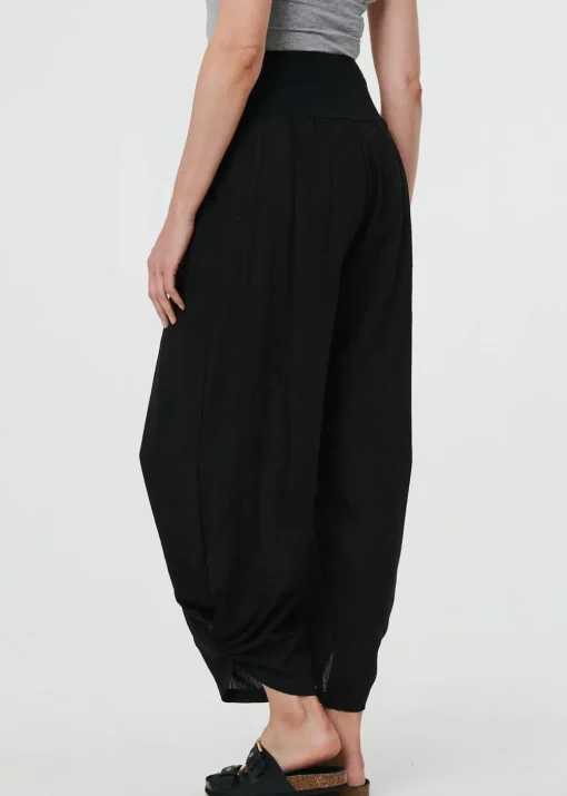 Izabel London Black High Waist Relaxed Ruched Leg Trousers