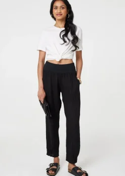Izabel London Black Relaxed Linen Blend Tapered Trousers