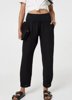 Izabel London Black Relaxed Linen Blend Tapered Trousers