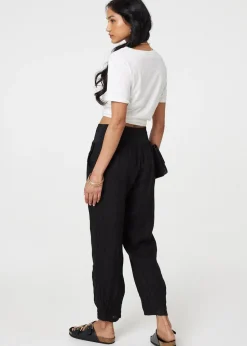 Izabel London Black Relaxed Linen Blend Tapered Trousers
