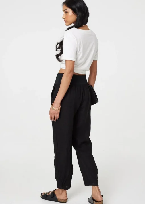 Izabel London Black Relaxed Linen Blend Tapered Trousers