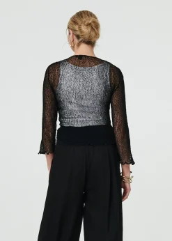 Izabel London Black Sheer 3/4 Sleeve Open Front Cardigan