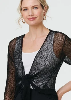 Izabel London Black Sheer 3/4 Sleeve Open Front Cardigan