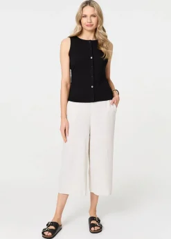 Izabel London Black Sleeveless Button Front Slim Vest Top