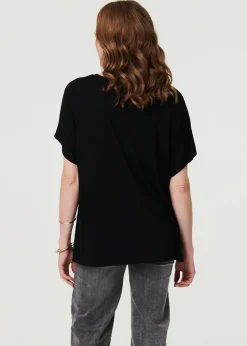 Izabel London Black Sparkly Feather Print Relaxed T-Shirt