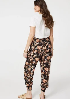 Izabel London Black Vintage Floral Shirred Waist Harem Pants