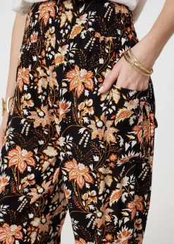 Izabel London Black Vintage Floral Shirred Waist Harem Pants