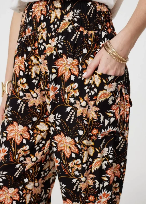 Izabel London Black Vintage Floral Shirred Waist Harem Pants