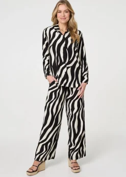Izabel London Black Zebra Print Long Sleeve Relaxed Shirt