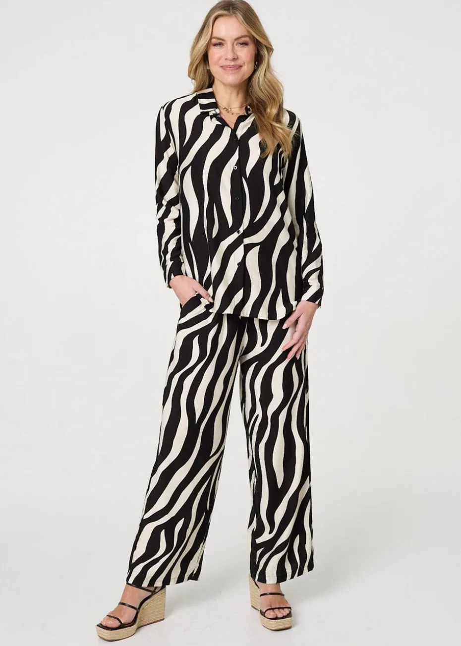 Izabel London Black Zebra Print Long Sleeve Relaxed Shirt