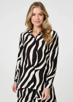 Izabel London Black Zebra Print Long Sleeve Relaxed Shirt