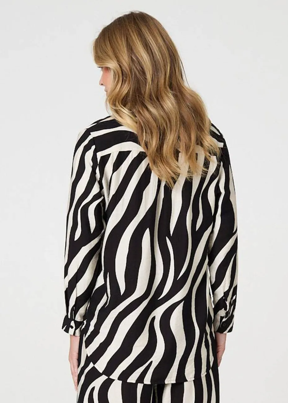 Izabel London Black Zebra Print Long Sleeve Relaxed Shirt