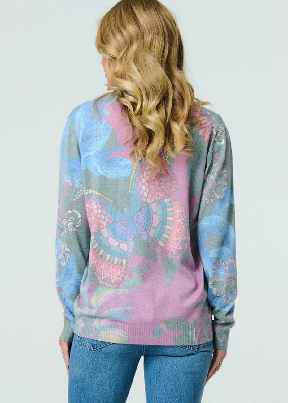 Izabel London Blue Abstract Print Stud Detail Knit Top