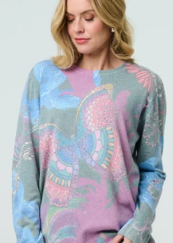 Izabel London Blue Abstract Print Stud Detail Knit Top