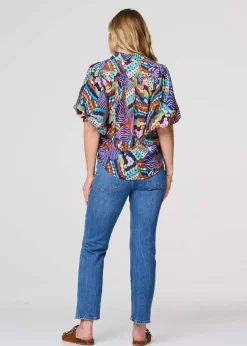 Izabel London Blue Abstract Puff 1/2 Sleeve Shirt